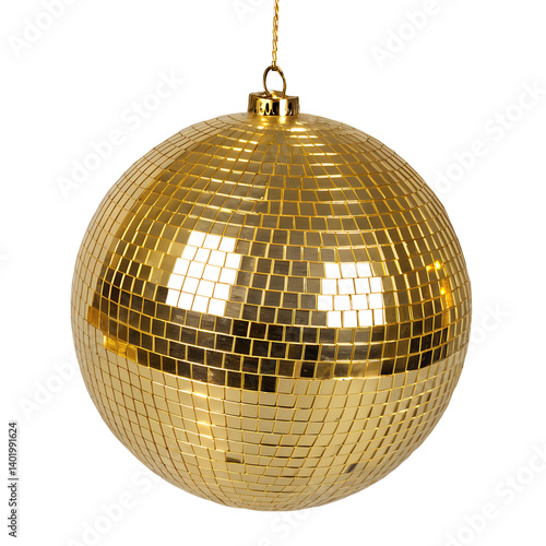 Golden Disco ball isolated on transparent background