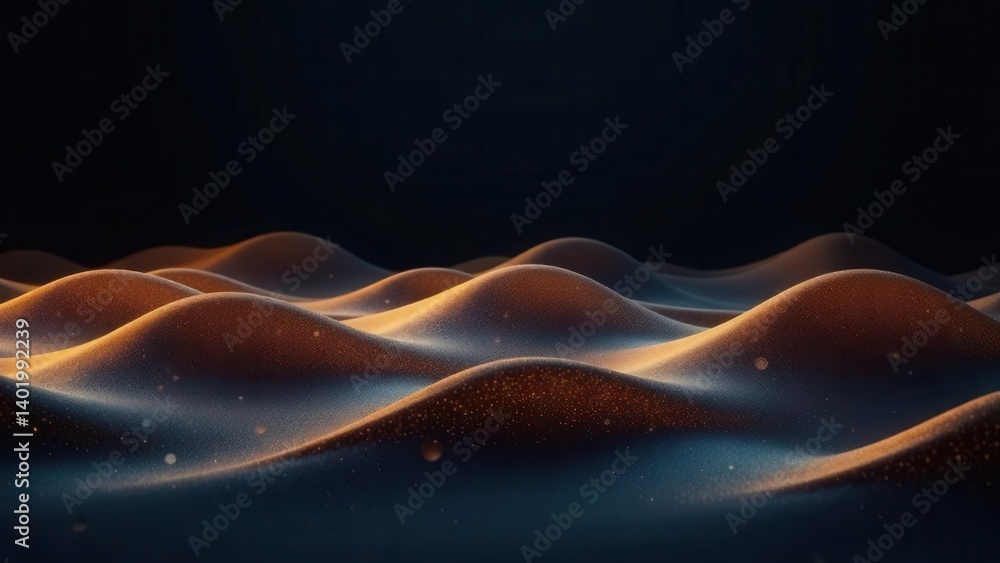 Obraz premium Golden Dunes Under a Dark Sky Abstract Landscape of Rolling Hills and Shimmering Particles