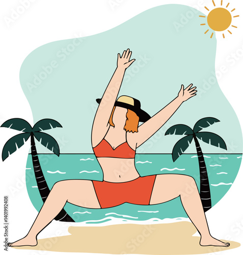 Woman practicing yoga on the beach