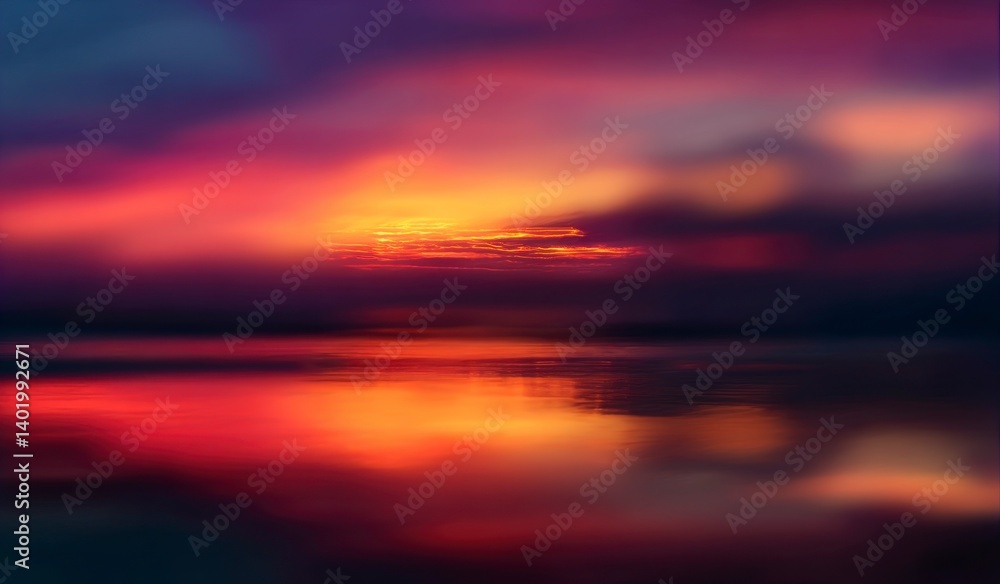 Vibrant Sunset Reflection on Calm Water with Dramatic Sky Vibrant Sunset Reflection on Calm Water with Dramatic Sky