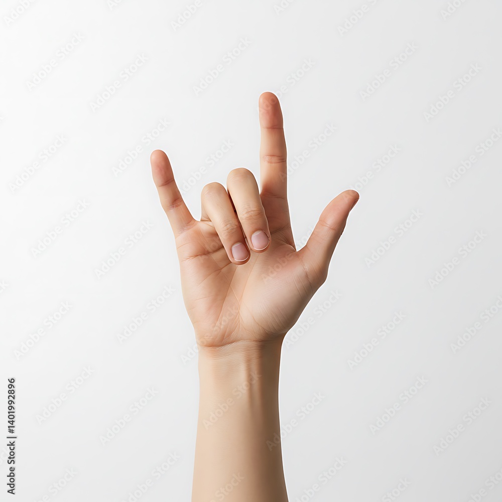 female hand isolated on white showing metalica sign victorie metal 3 fingers female hand isolated on white showing metalica sign victorie metal 3 fingers
