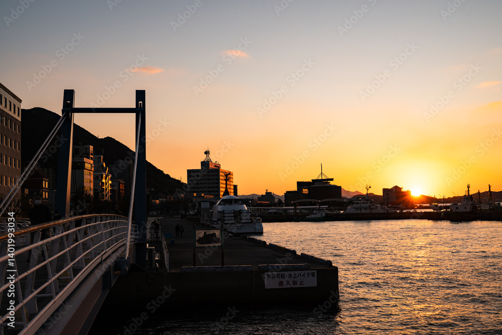福岡県の観光地、門司港の夕景 門司港レトロ