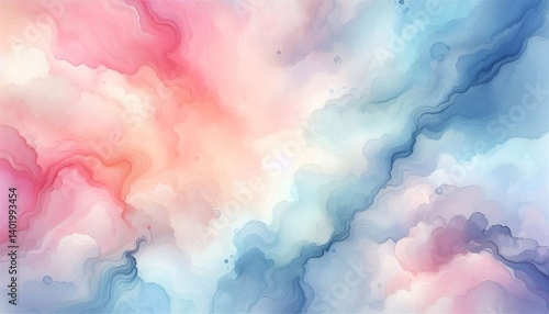"Soft calm liquid watercolor therapy background, blended pastel pink and blue, soothing mood, mental health concept, gentle flow, high-resolution"