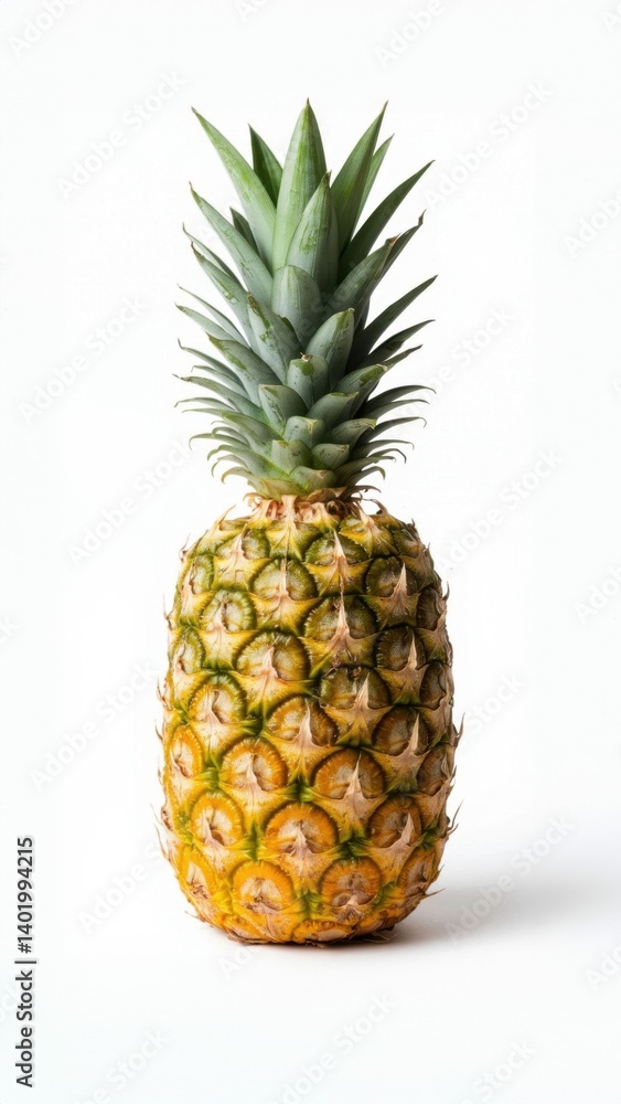 Generripe pineapple isolated on white backgroundated image. Close-up of a whole pineapple standing upright against a white background. The image highlights the pineapple's texture and vibrant colors. Generripe pineapple isolated on white backgroundated image. Close-up of a whole pineapple standing upright against a white background. The image highlights the pineapple's texture and vibrant colors.