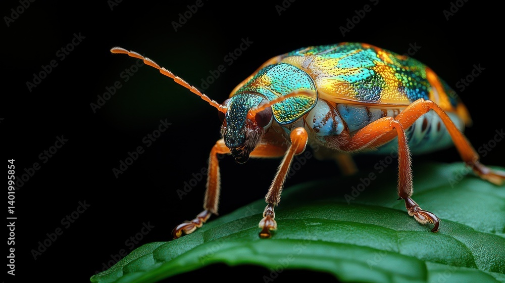 Fototapeta premium Vibrant Jewel Beetle on Leaf