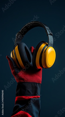 Obraz na płótnie Headphones Held, Dark Background w salonie