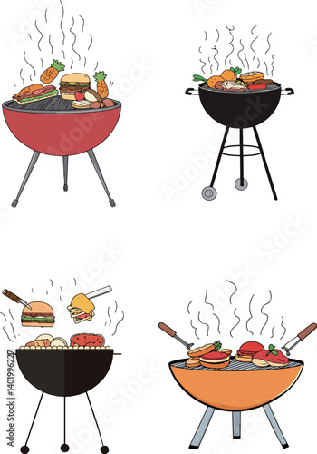 Four Grills with Food
