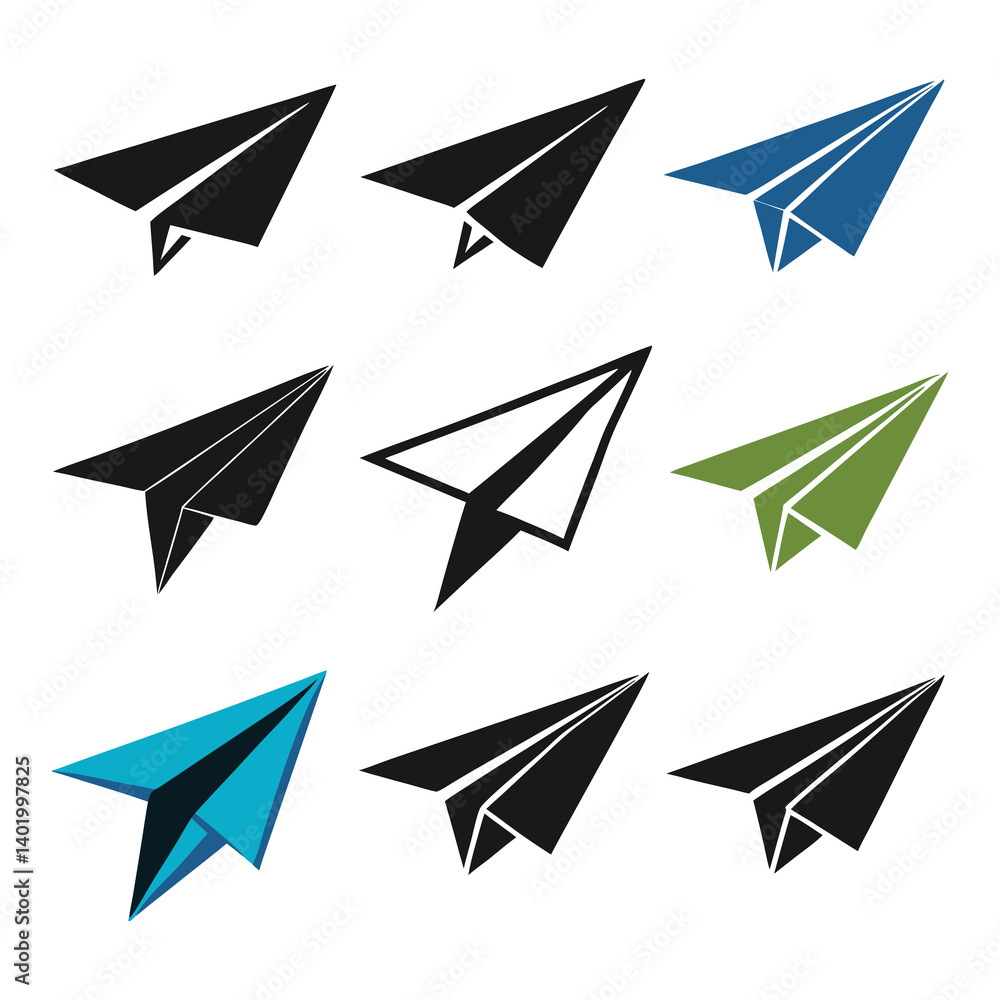 Paper plane icons of silhouette vector illustration on white background Paper plane icons of silhouette vector illustration on white background