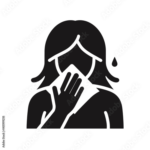 Woman showing discomfort while coughing against a plain background  on a transparent background
