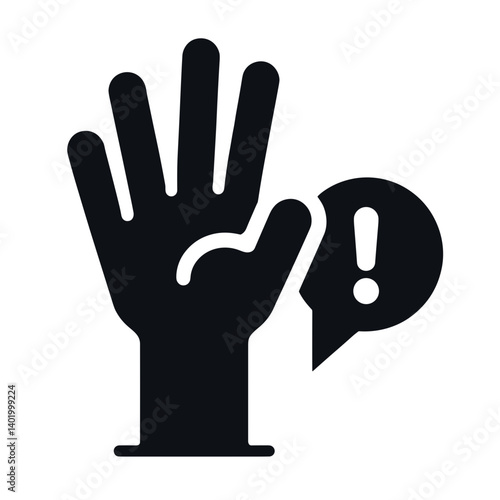 Hand gesture with exclamation mark symbolizing alertness  on a transparent background