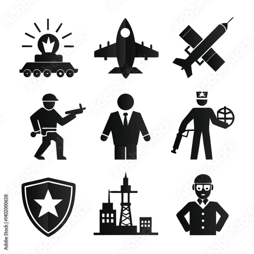 Business war icons of silhouette vector illustration on white background