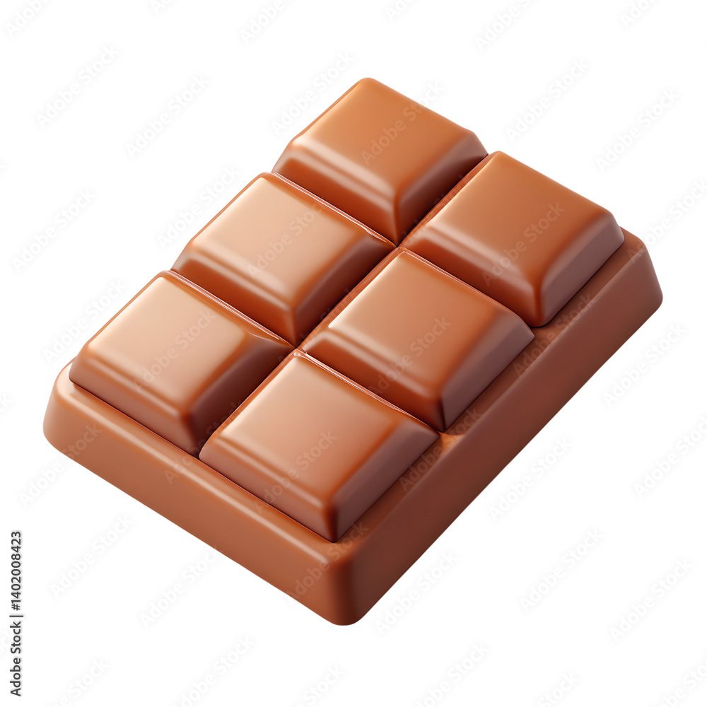 3D Milk Chocolate Bar Isolated on White. Render Brown Chocolate 2x4 Piece. Cartoon plastic style icon 3D Milk Chocolate Bar Isolated on White. Render Brown Chocolate 2x4 Piece. Cartoon plastic style icon