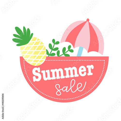 Summer Sale Label with Pineapple and Umbrella