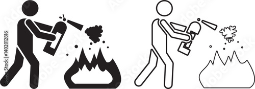 Man using a fire extinguisher to extinguish a fire