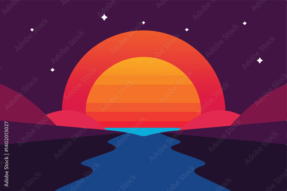 Sunset over a river made of stars vector illustration Sunset over a river made of stars vector illustration