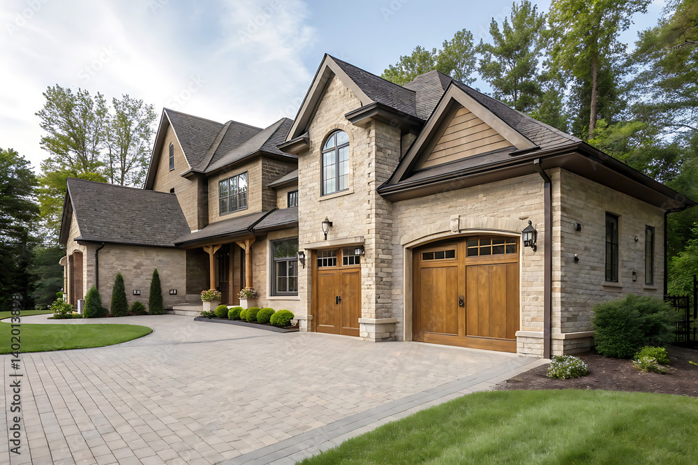 Modern Villa Exterior In Summer Luxury house exterior with brick and siding trim Modern Villa Exterior In Summer Luxury house exterior with brick and siding trim