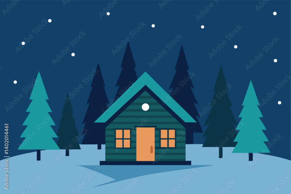 Secluded cabin in forest during snowfall vector illustration Secluded cabin in forest during snowfall vector illustration
