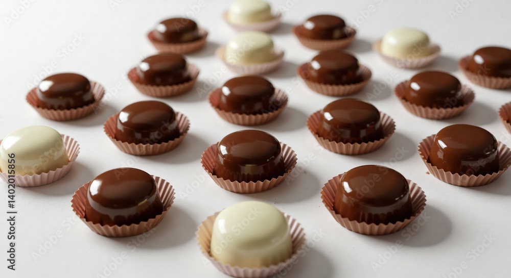 Assorted chocolates arranged neatly on a clean surface Assorted chocolates arranged neatly on a clean surface