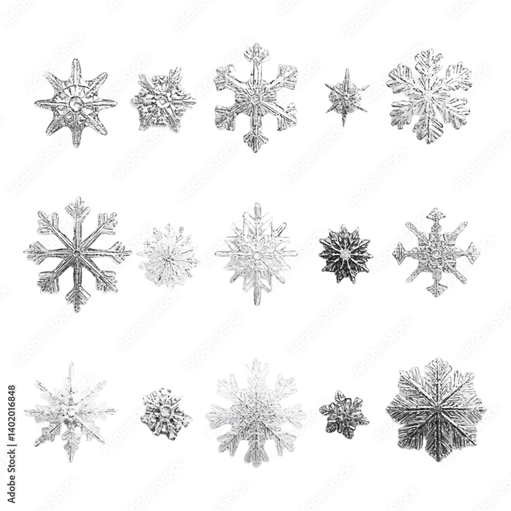 Intricate snowflakes falling on a glitch art background a touch of red Intricate snowflakes falling on a glitch art background a touch of red