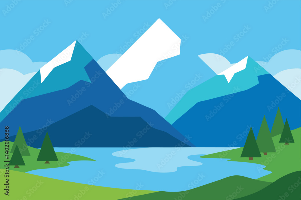 Mountain valley with crystal-clear lake vector illustration Mountain valley with crystal-clear lake vector illustration
