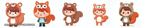 cute vector collection of boys wearing squirrel costumes