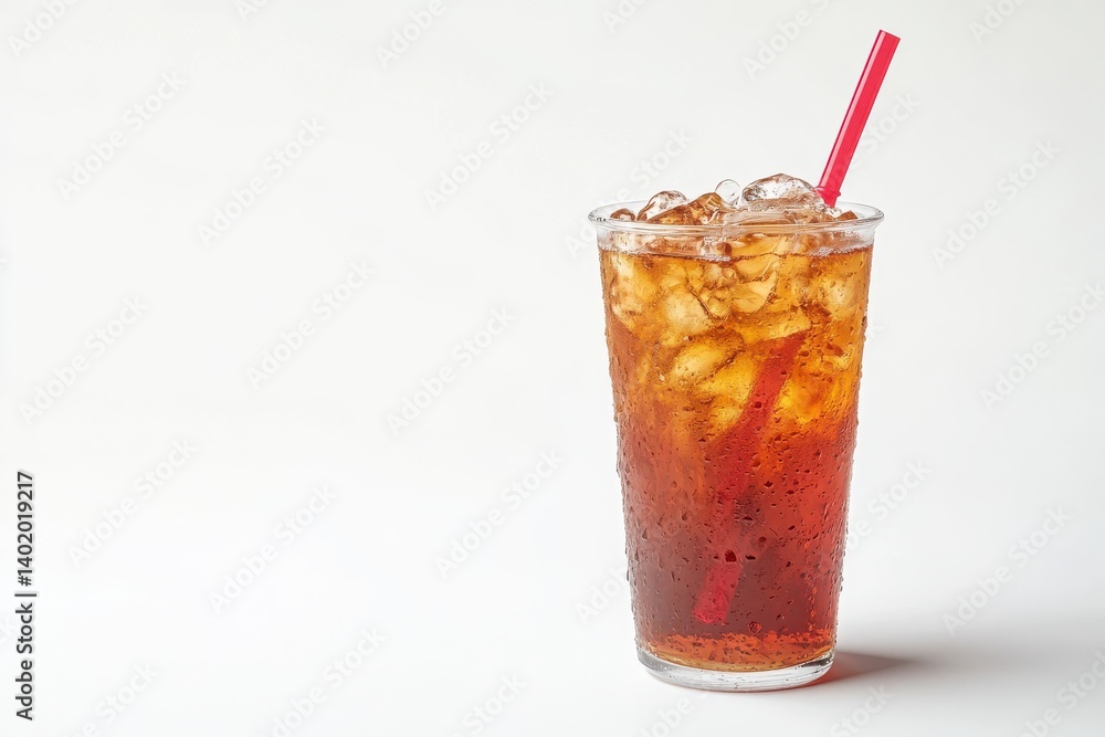Iced drink with straw visible isolated on white background Iced drink with straw visible isolated on white background