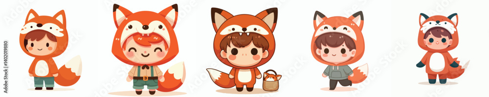cute vector collection of boys wearing fox costumes cute vector collection of boys wearing fox costumes