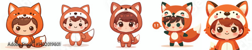 cute vector collection of boys wearing fox costumes