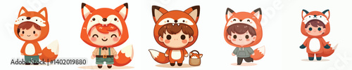 cute vector collection of boys wearing fox costumes