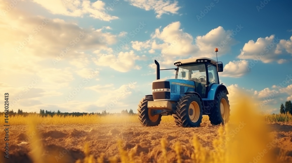 Fototapeta premium Tractor engages in cultivating the agricultural field for enhanced soil preparation