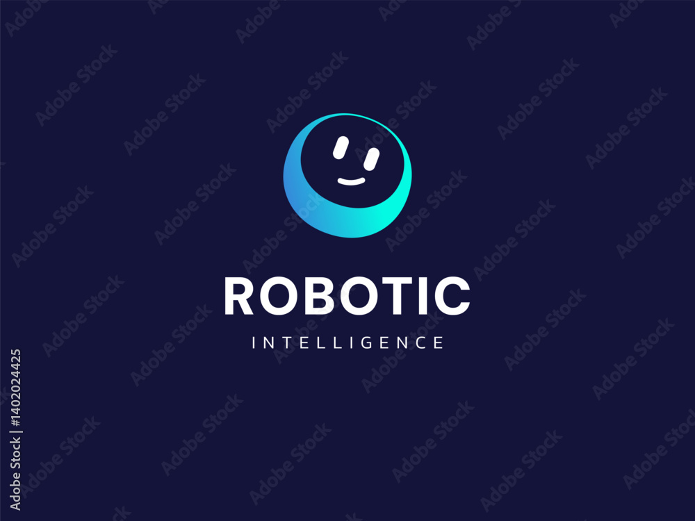 Robotic Intelligence Technology with Friendly Happy Robot Face logo vector design concept. Robot Virtual Assistance logotype symbol for AI Technology, online support, ui, website, automation, new tech Robotic Intelligence Technology with Friendly Happy Robot Face logo vector design concept. Robot Virtual Assistance logotype symbol for AI Technology, online support, ui, website, automation, new tech