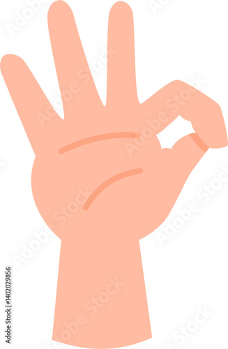 Hand gesture: Three fingers extended, circle formed by thumb and forefinger, positive symbol.