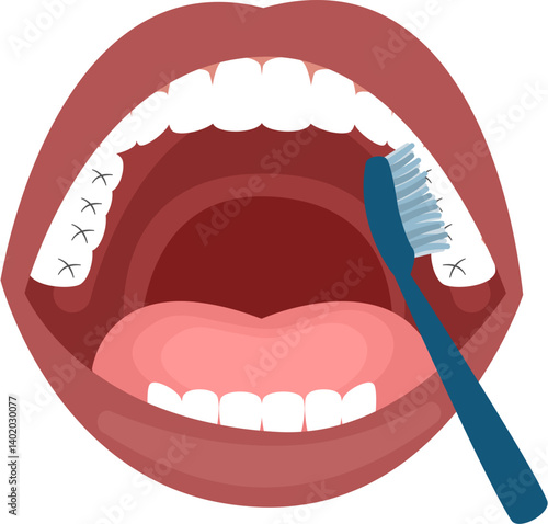 Open Mouth with Toothbrush: Oral Hygiene Illustration.