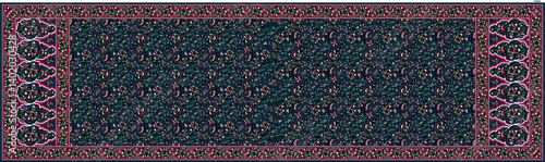 Digital Indian Dupatta Design with Buti and Floral Patterns – Traditional Textile Style for Kurti and Ethnic Wear Printing, High-Quality Silk Fabric Background Illustration.