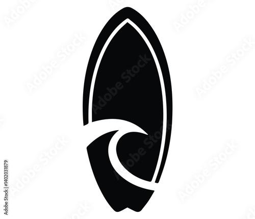 Stylish Surf board icon, surfboard and wave graphic design.