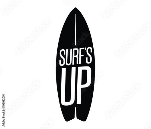 Stylish Surf board icon, surfboard and wave graphic design.