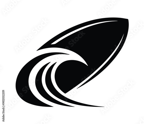 Stylish Surf board icon, surfboard and wave graphic design.