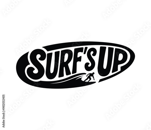 Stylish Surf board icon, surfboard and wave graphic design.
