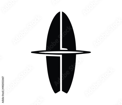 Stylish Surf board icon, surfboard and wave graphic design.