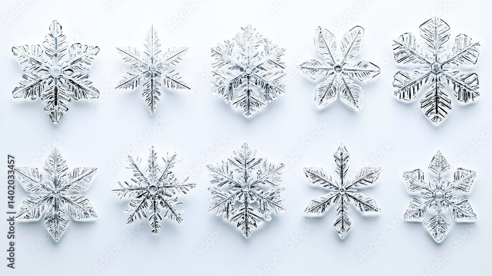 A Stunning Collection of Intricately Detailed Snowflakes Showcasing Unique Crystalline Structures on White Background (3) A Stunning Collection of Intricately Detailed Snowflakes Showcasing Unique Crystalline Structures on White Background (3)