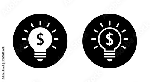 Light bulb with dollar icon on black circle. Lamp with usd sign symbol