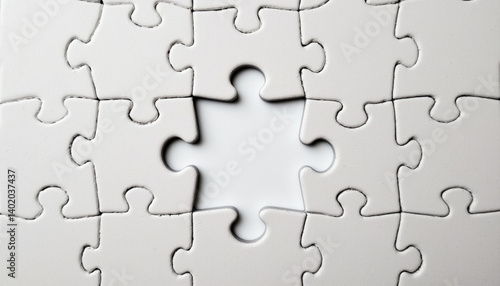 blank puzzle piece is missing from completed puzzle, symbolizing feeling of something essential being absent