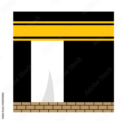 Symbolic Black and Gold Doorway with Brick Base and White Curtain