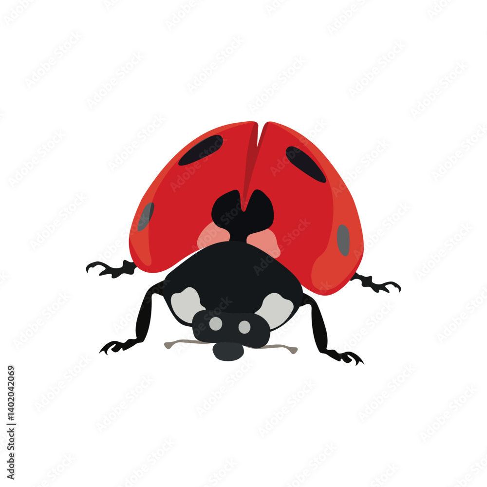 Fototapeta premium Adorable flat design red lady bug in cartoon flat design, vector hand drawn ideal for kids illustrations, educational content, and children’s products of infographic content