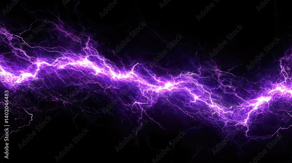 Naklejka premium Purple lightning impact effect on plain black background from Generative AI