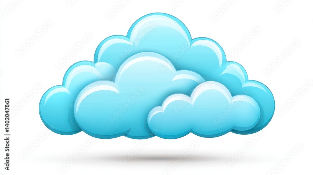 Light Blue Cartoon Cloud Illustration on White Background Light Blue Cartoon Cloud Illustration on White Background