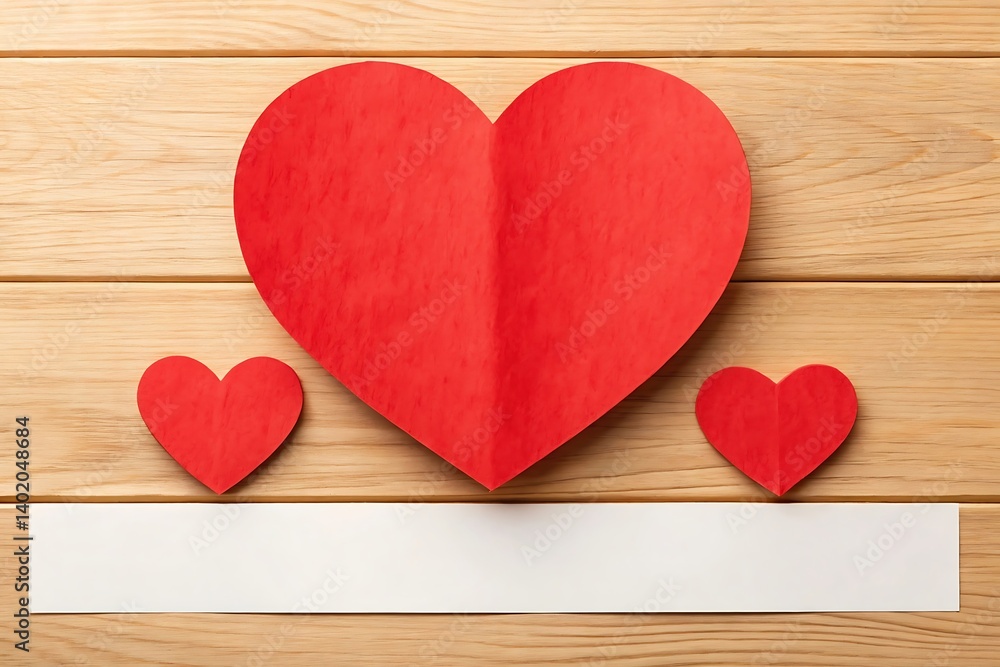 Red Paper Hearts on Wooden Background with Blank Banner for Message or Greeting in Mothers Day Concept Red Paper Hearts on Wooden Background with Blank Banner for Message or Greeting in Mothers Day Concept