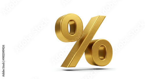 Elegant golden percentage sign against white backdrop highlighting financial concept