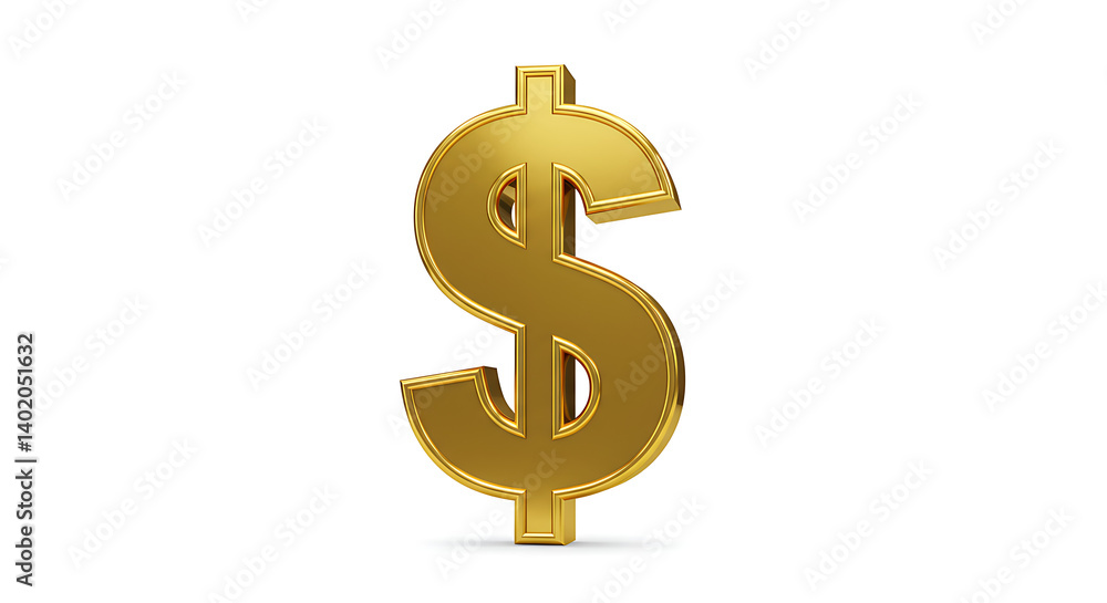 Golden Dollar Sign Symbolizing Wealth and Prosperity on White Background Golden Dollar Sign Symbolizing Wealth and Prosperity on White Background