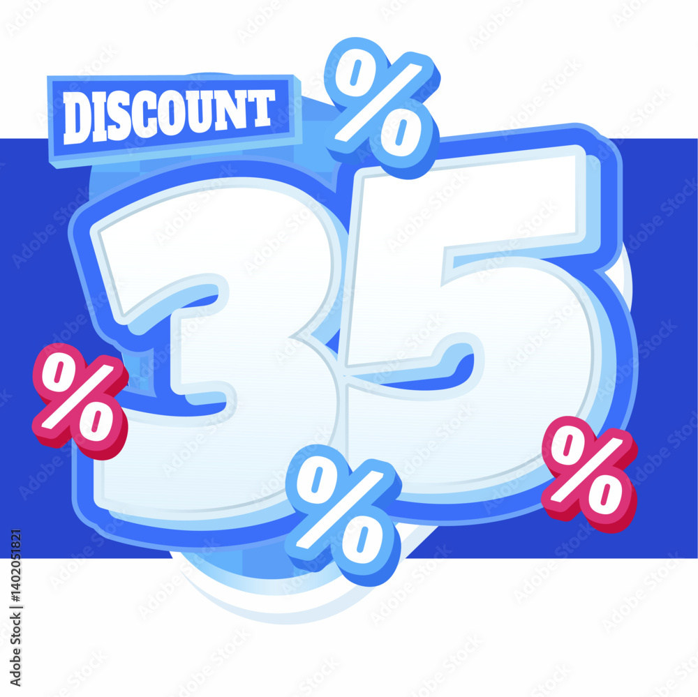 35% Discount Promotional Banner with Bold 3D White and Blue Numbers, Percentage Symbols, and Text on a Modern Background 35% Discount Promotional Banner with Bold 3D White and Blue Numbers, Percentage Symbols, and Text on a Modern Background